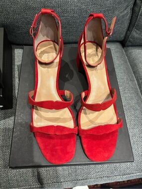 Banana Republic Red Suede Ankle-Strap Sandals